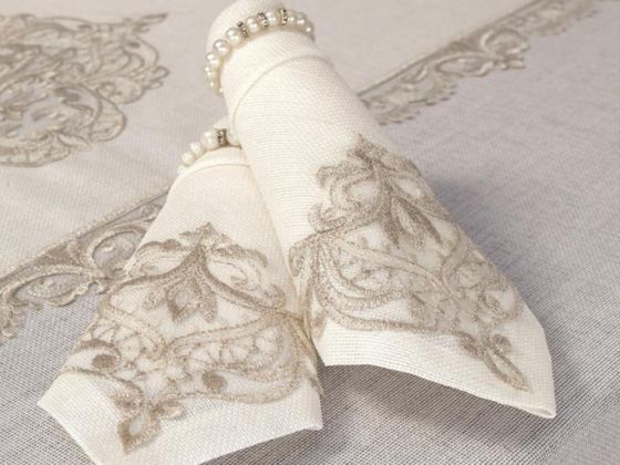 26 Parça Elegant Masa Örtüsü Takımı Krem - Çeyiz Diyarı (1)