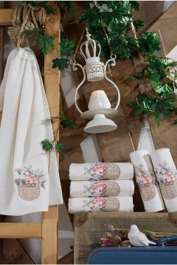 3d Nakışlı Gülşah Çeyizlik Bambu Havlu Krem - Dantela