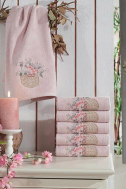 3d Nakışlı Gülşah Çeyizlik Bambu Havlu Pudra - Dantela