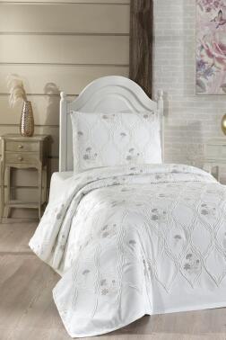 Abuda Nakışlı Şönil 2 Parça Tek Kişilik Yatak Örtüsü - Çeyiz Diyarı