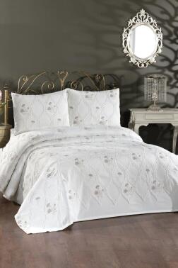 Abuda Nakışlı Şönil 3 Parça Çift Kişilik Yatak Örtüsü - Çeyiz Diyarı