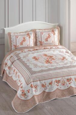 Adele Baskılı Kapitoneli Çift Kişilik Yatak Örtüsü Kahve - Çeyiz Diyarı