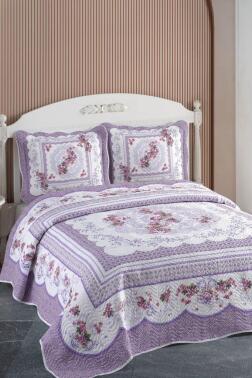 Adele Baskılı Kapitoneli Çift Kişilik Yatak Örtüsü Lila - Çeyiz Diyarı
