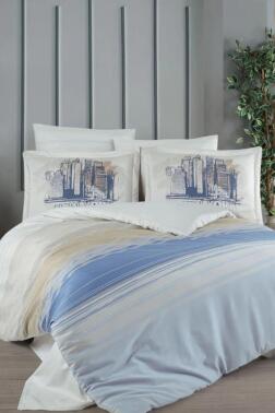 Aden Pamuk Saten Çift Kişilik Nevresim Takımı Mavi - Hobby