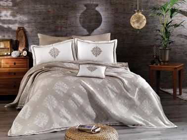 Adenya Tek Kişilik Pike Takımı Cappucino - Çeyiz Diyarı