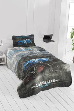 Adrenaline Genç ve Çocuk Baskılı Tek Kişilik Yatak Örtüsü Mavi - Çeyiz Diyarı