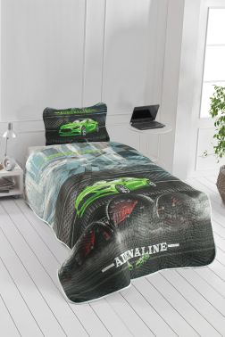 Adrenaline Genç ve Çocuk Baskılı Tek Kişilik Yatak Örtüsü Yeşil - Çeyiz Diyarı