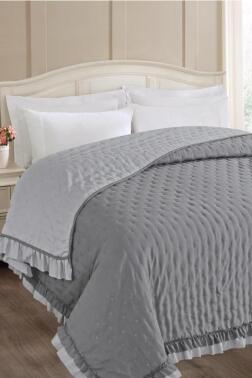 Adriana Fırfırlı Elyaf Dolgulu Tek Kişilik 160x220 cm Kırlentsiz Yatak Örtüsü Antrasit - Çeyiz Diyarı