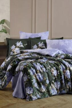 Adriana Pamuk Saten Çift Kişilik Nevresim Takımı Yeşil - Hobby