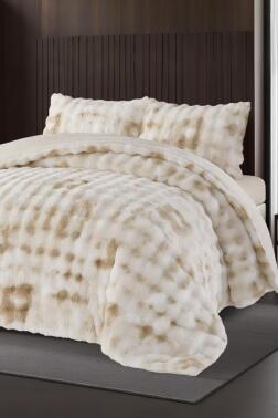 Alvina Dama Tavşan Tüyü Çift Kişilik Yatak Örtüsü 220x240 Cm Krem - Çeyiz Diyarı
