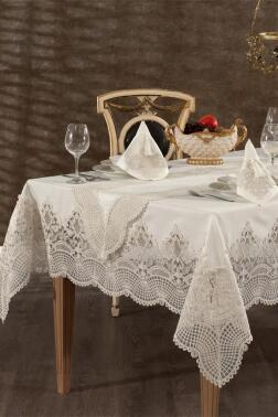 Amanda Masa Örtüsü Takımı 26 Parça Ekru - Çeyiz Diyarı