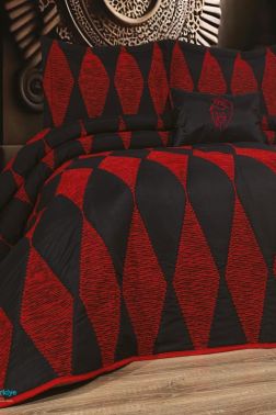 Ametist 4 Parça Yatak Örtüsü 240x260 Siyah Kırmızı - Çeyiz Diyarı