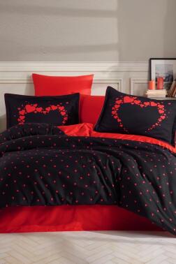 Amore Pamuk Saten Çift Kişilik Nevresim Takımı Siyah - Hobby