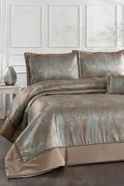 Anatolia Elyaf Dolgulu Çift Kişilik 250x255 Cm Yatak Örtüsü Adaçayı - Çeyiz Diyarı