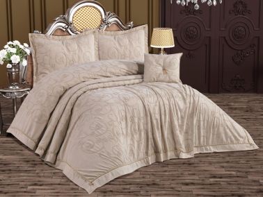 Anatolia Lale 4 Parça Şönil Nakışlı Pike Takımı Bej - Çeyiz Diyarı