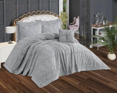 Anatolia Palermo 4 Parça Şönil Nakışlı Pike Takımı Gri - Çeyiz Diyarı