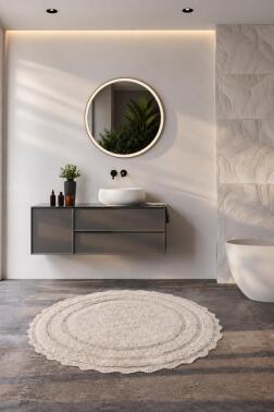Anna %100 Pamuk Yuvarlak Banyo Paspası 120 cm Bej