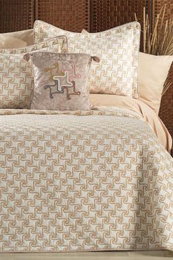 Aria Çift Kişilik Yatak Örtüsü 4 Parça Krem Cappucino - Çeyiz Diyarı