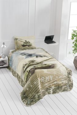 Army Genç ve Çocuk Baskılı Tek Kişilik Yatak Örtüsü Yeşil - Çeyiz Diyarı