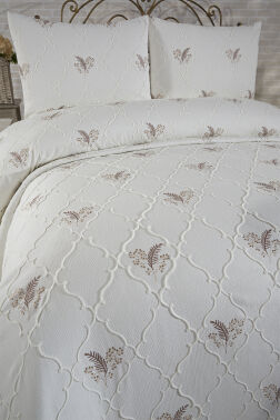 Artemis Nakışlı Şönil 3 Parça Çift Kişilik Yatak Örtüsü Bej - Çeyiz Diyarı (1)