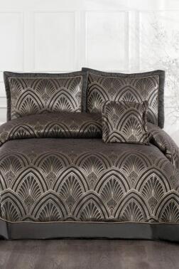 Artes Elyaf Dolgulu Çift Kişilik 250x255 Cm Yatak Örtüsü Antrasit - Çeyiz Diyarı