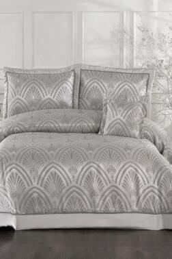 Artes Elyaf Dolgulu Çift Kişilik 250x255 Cm Yatak Örtüsü Gri - Çeyiz Diyarı