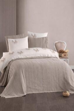 Arya 7 Parça %100 Pamuk Gelin Seti Vizon - Çeyiz Diyarı