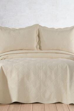 Arzen Nakışlı Kadife Çift Kişilik Yatak Örtüsü 250x260 Ekru - Çeyiz Diyarı