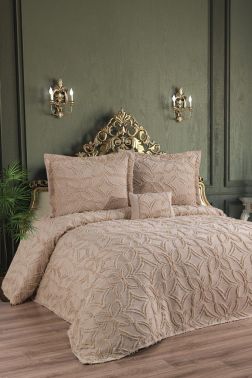 Aslıhan Pamuklu Çift Kişilik Yatak Örtüsü Bej - Çeyiz Diyarı
