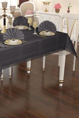 Asu 26 Parça Masa Örtüsü Takımı 160x220 cm Antrasit - Çeyiz Diyarı