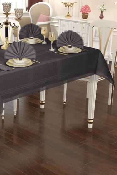 Asu 26 Parça Masa Örtüsü Takımı 160x220 cm Antrasit - Çeyiz Diyarı