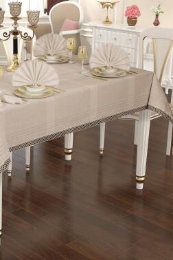 Asu 26 Parça Masa Örtüsü Takımı 160x220 cm Cappucino - Çeyiz Diyarı