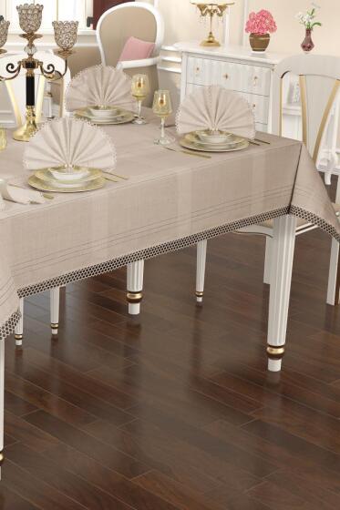 Asu 26 Parça Masa Örtüsü Takımı 160x220 cm Cappucino - Çeyiz Diyarı