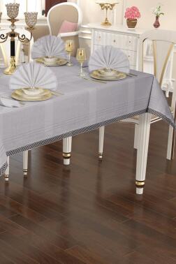 Asu 26 Parça Masa Örtüsü Takımı 160x220 cm Gri - Çeyiz Diyarı