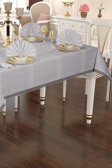 Asu 26 Parça Masa Örtüsü Takımı 160x220 cm Gri - Çeyiz Diyarı
