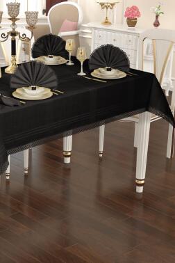 Asu 26 Parça Masa Örtüsü Takımı 160x220 cm Siyah - Çeyiz Diyarı
