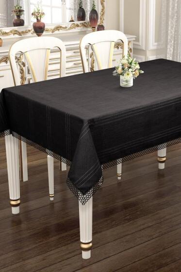 Asu 160x220 cm Tek Masa Örtüsü Siyah - Çeyiz Diyarı