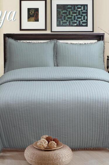 Asya Elyaf Dolgulu Çift Kişilik 240x260 Cm Yatak Örtüsü Antrasit - Çeyiz Diyarı
