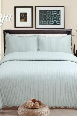 Asya Elyaf Dolgulu Çift Kişilik 240x260 Cm Yatak Örtüsü Gri - Çeyiz Diyarı