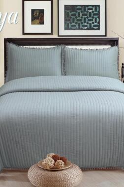 Asya Elyaf Dolgulu Tek Kişilik 180x240 Cm Yatak Örtüsü Antrasit - Çeyiz Diyarı