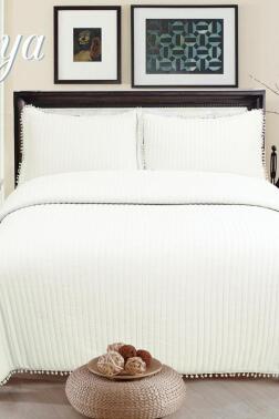 Asya Elyaf Dolgulu Tek Kişilik 180x240 Cm Yatak Örtüsü Krem - Çeyiz Diyarı