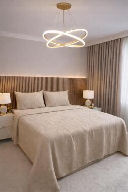 Ayliz 3 Parça Çift Kişilik Yatak Örtüsü 235x245 cm Bej - Çeyiz Diyarı