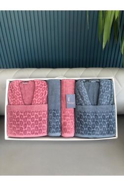 Badem 6 Parça Aile Bornoz Takımı Gül Kurusu Petrol - Çeyiz Diyarı