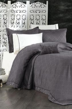 Bahar 7 Parça İpek Kadife Şönil Pike Takımı Antrasit - Çeyiz Diyarı