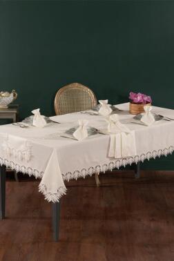 Bella Masa Örtüsü Takımı 26 Parça Ekru - Çeyiz Diyarı