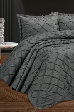 Berat 3 Parça Çift Kişilik Pike Takımı 240x260 Antrasit - Çeyiz Diyarı