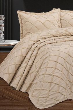 Berat 3 Parça Çift Kişilik Pike Takımı 240x260 Bej - Çeyiz Diyarı