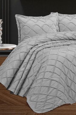 Berat 3 Parça Çift Kişilik Pike Takımı 240x260 Gri - Çeyiz Diyarı