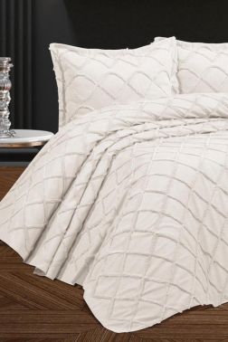 Berat 3 Parça Çift Kişilik Pike Takımı 240x260 Krem - Çeyiz Diyarı