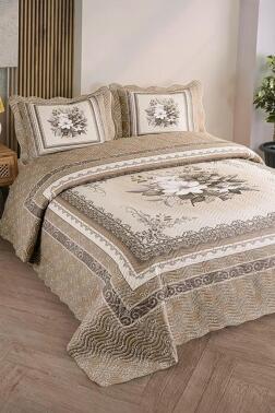 Beste Baskılı Kapitoneli Çift Kişilik Yatak Örtüsü Kahve - Çeyiz Diyarı